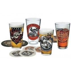 Набор стеклянных стаканов и костеров Harley-Davidson (4шт)