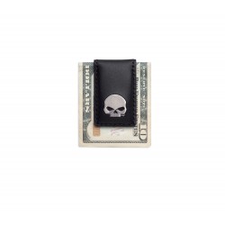 Магнитный зажим для денег Harley-Davidson Skull черный кожаный